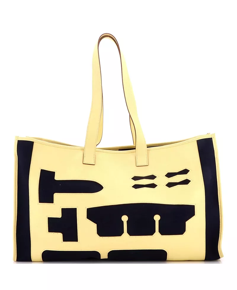 Pre-Owned HERMES Gm Petit H Skeleton Tote Toile and Leather
