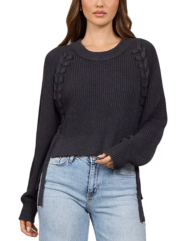 Vintage Havana Braided Trim Ribbed Sweater