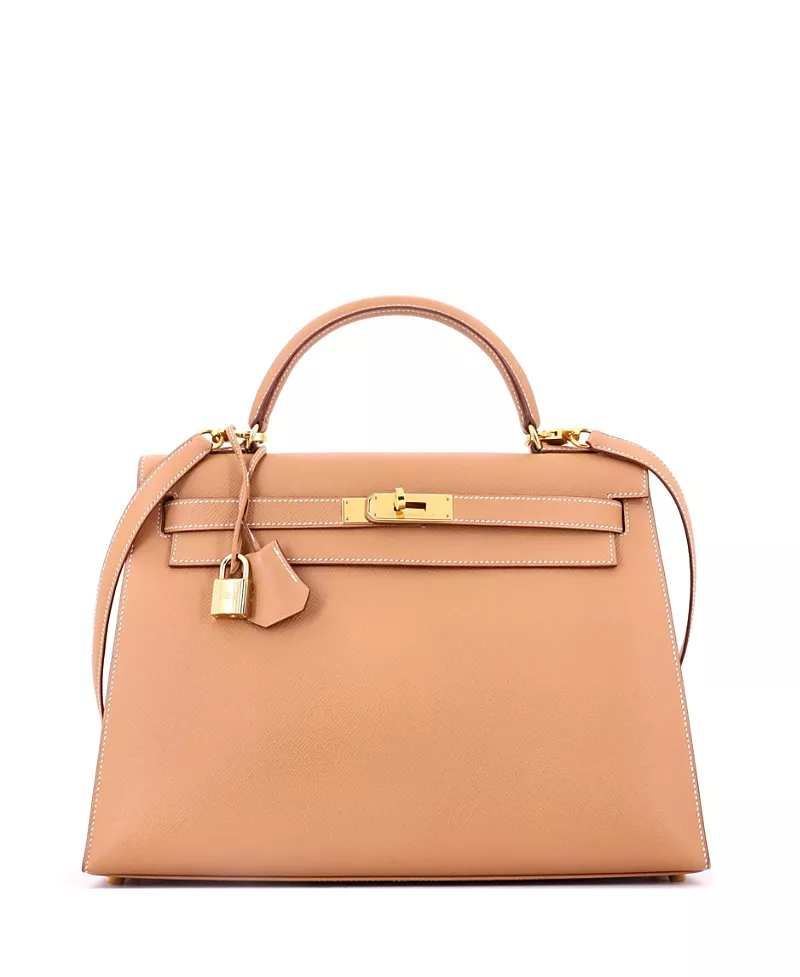 Pre-Owned HERMES Kelly 32 Handbag Brown Courchevel with Gold Hardware
