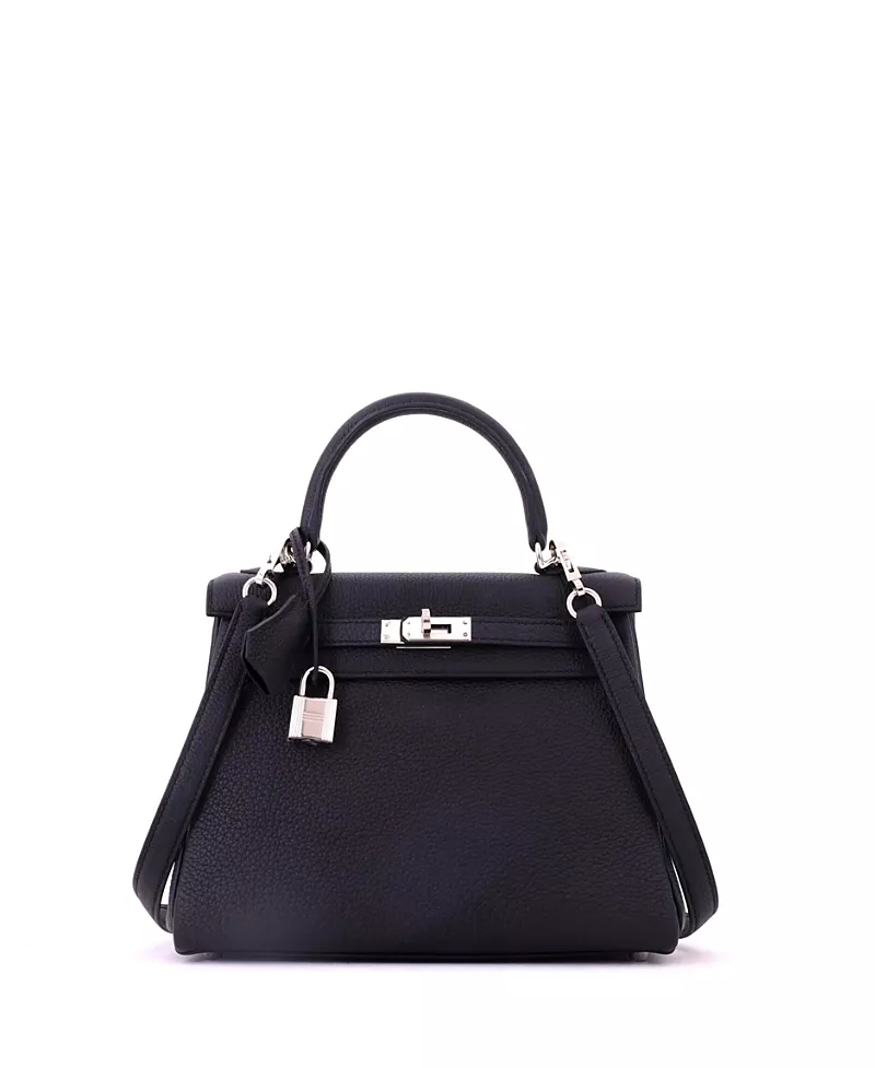 Pre-Owned HERMES Kelly 25 Handbag Black Togo with Palladium Hardware
