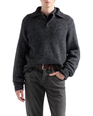 Ribbed Wool Blend Relaxed Polo Sweater
