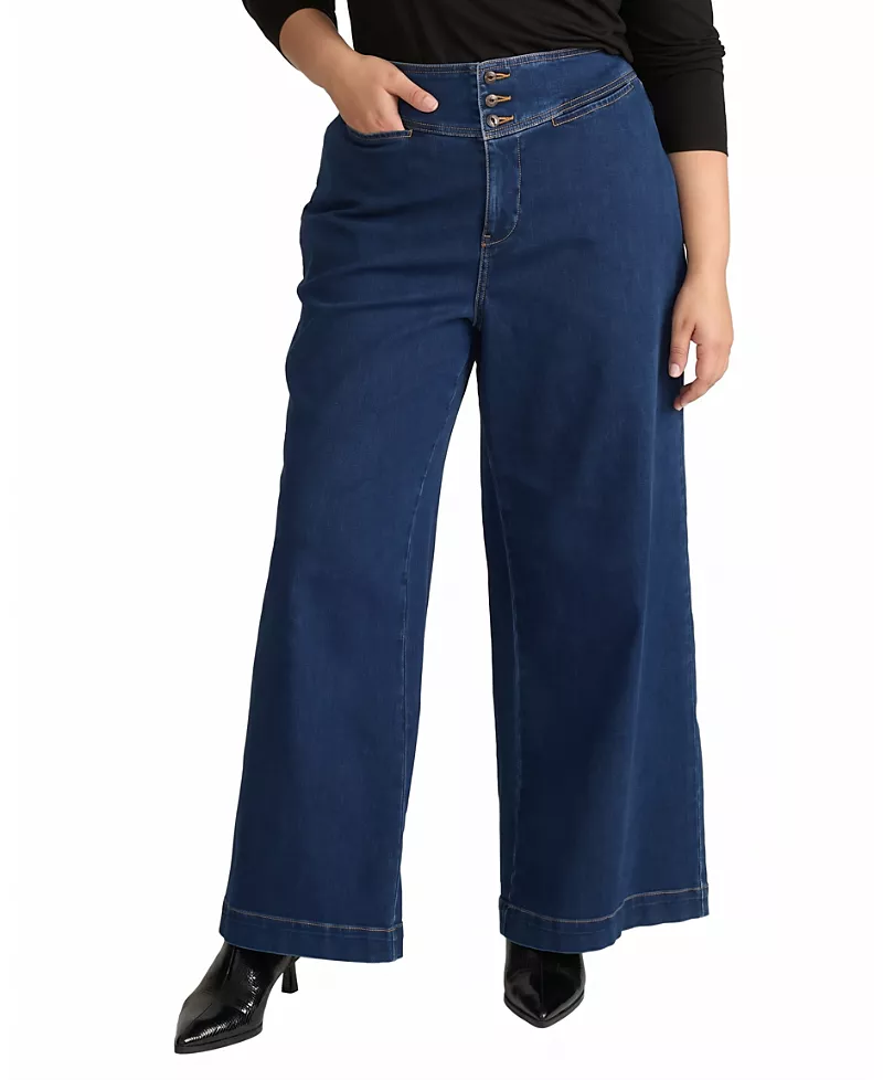 Universal Standard Women's Plus Charlie High Rise Sailor Jeans in Buffalo Blue Wash