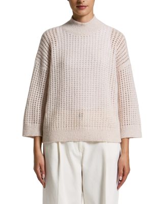 Open Knit Sequin Mock Neck Sweater