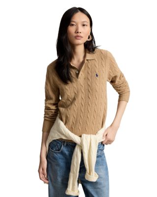 Polo Wool & Cashmere Cable Knit Polo Sweater
