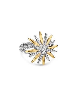 David Yurman Starburst Ring in Sterling Silver with 18K Yellow Gold and Diamonds, 20.7mm