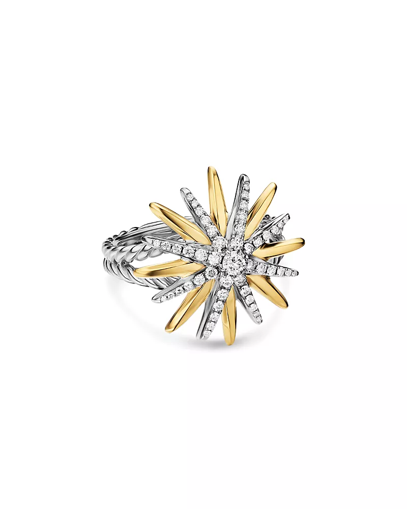 David Yurman Starburst Ring in Sterling Silver with 18K Yellow Gold and Diamonds, 20.7mm