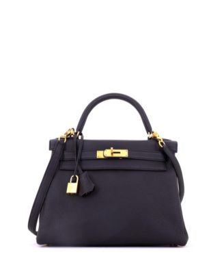 Kelly 28 Handbag Black Togo with Gold Hardware