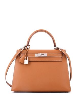 Kelly 28 Handbag Brown Epsom with Palladium Hardware