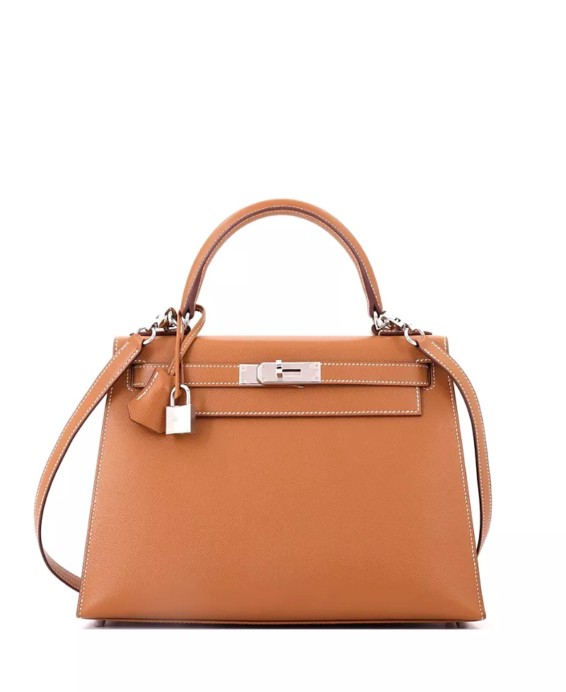 Pre-Owned HERMES Kelly 28 Handbag Brown Epsom with Palladium Hardware