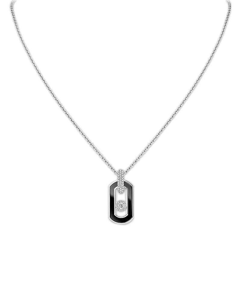 Messika 18K White Gold So Move Onyx & Diamond Moving Pendant Necklace, 21.65