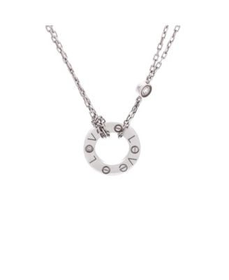  2 Diamonds Love Pendant Necklace 18K White Gold with Diamonds, 17.75"