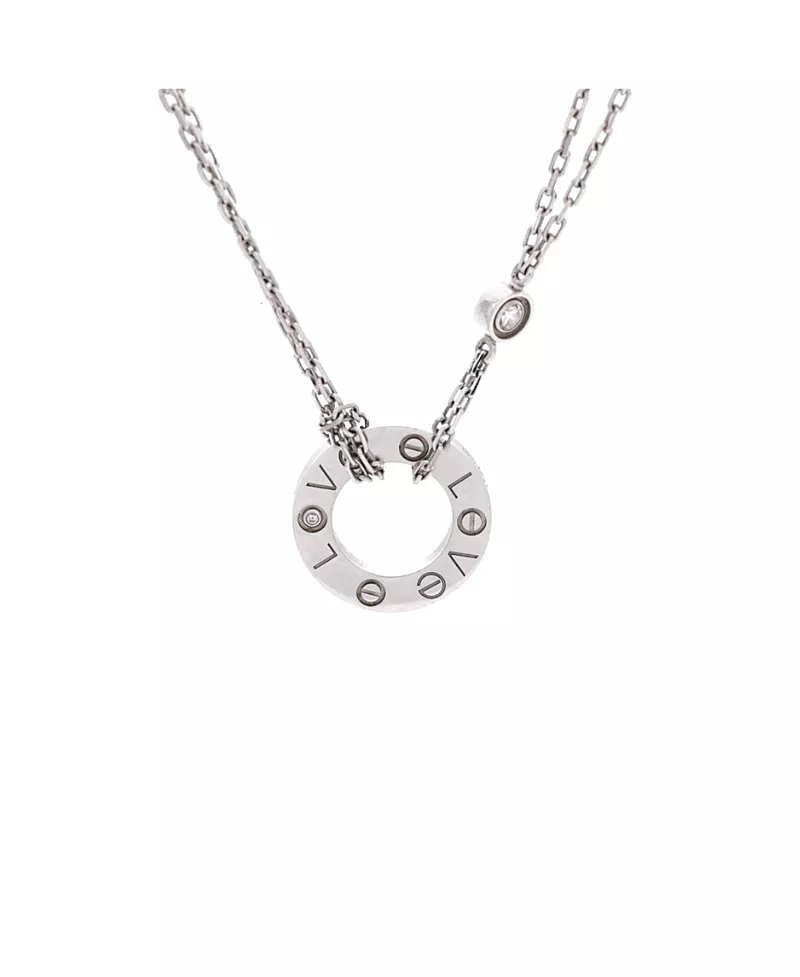 Pre-Owned Cartier 2 Diamonds Love Pendant Necklace 18K White Gold with Diamonds, 17.75