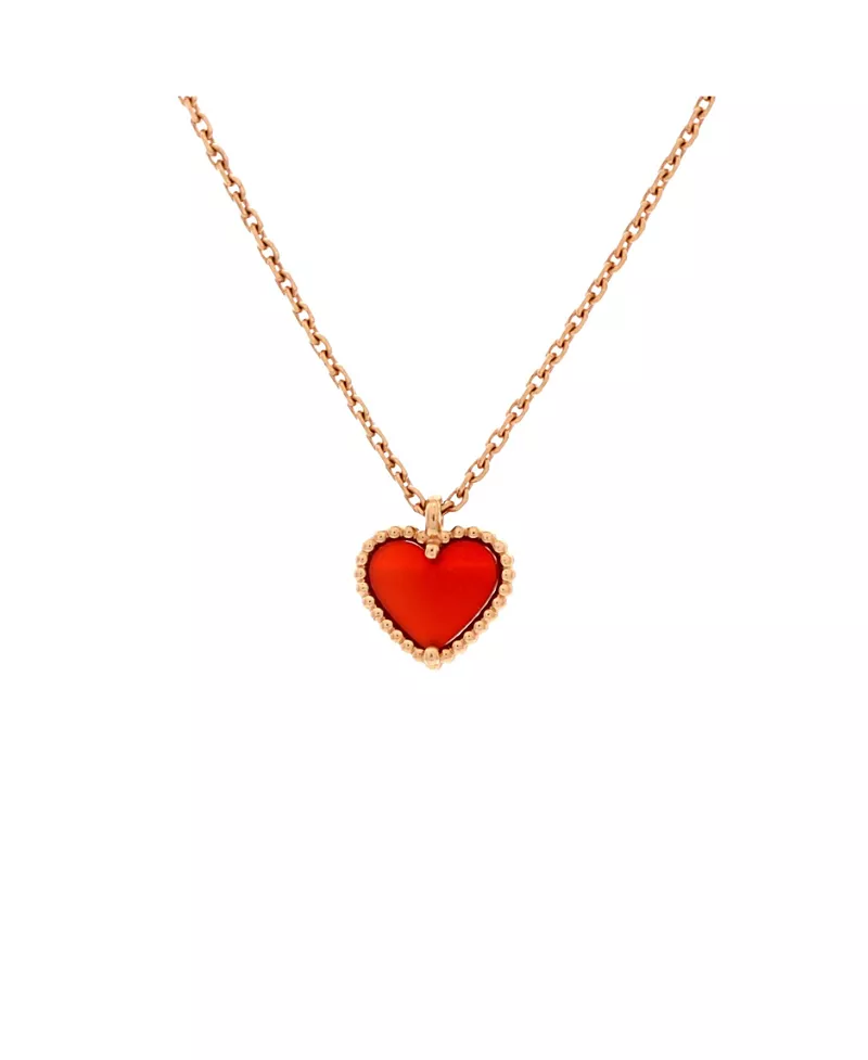 Pre-Owned Van Cleef & Arpels Sweet Alhambra Heart Pendant Necklace 18K Rose Gold and Carnelian, 15.75