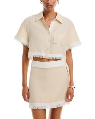 Simkhai Topanga Linen Blend Cropped Button Up Shirt