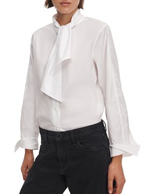 rag & bone Alice Cotton Poplin Tie Neck Shirt