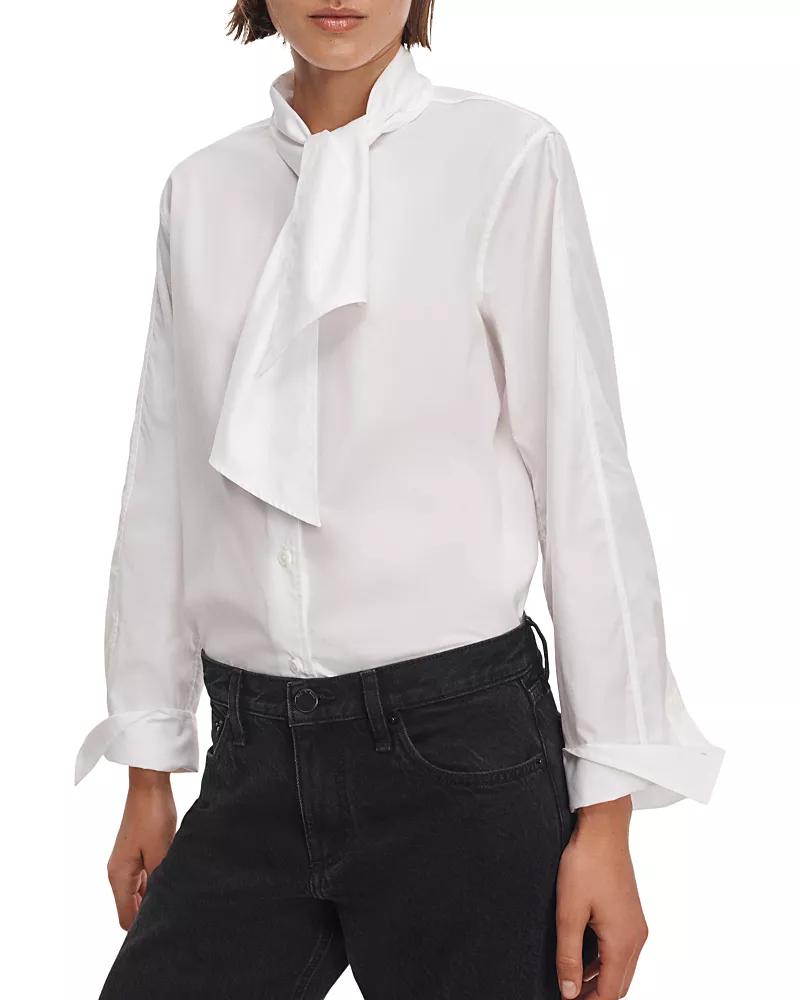 rag & bone Alice Cotton Poplin Tie Neck Shirt