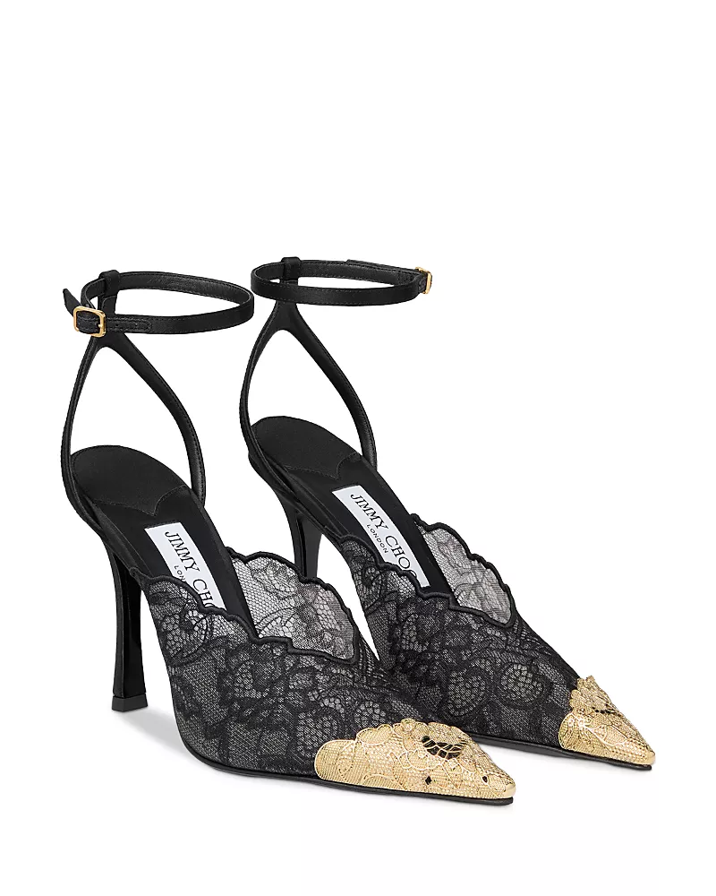 Jimmy Choo Women's Faiz 100 Metal Lace & Leather High Heel Pumps