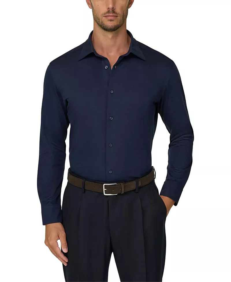 Boggi Milano Cotton Wool Twill Blend Regular Fit Polo Shirt