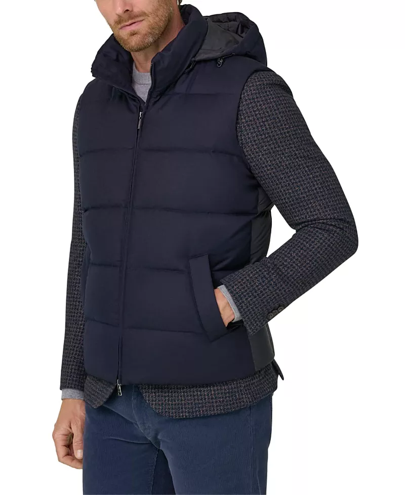 Boggi Milano Padded Flannel Goose Down and Hood Gilet