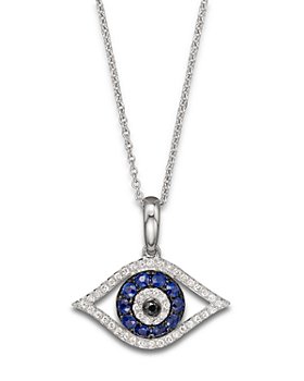 Bloomingdale's - Diamond and Blue Sapphire Evil Eye Pendant Necklace in 14K White Gold, 18" - 100% Exclusive
