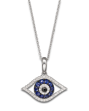 Photos - Pendant / Choker Necklace Diamond and Blue Sapphire Evil Eye Pendant Necklace in 14K White Gold, 18