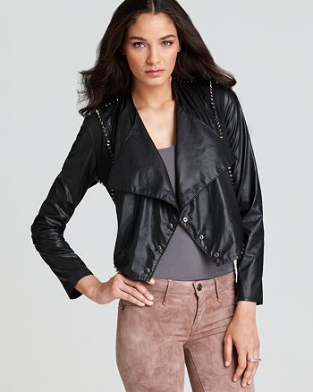 BLANKNYC Blank Denim Jacket - Faux Leather Shawl Collar Jacket with ...