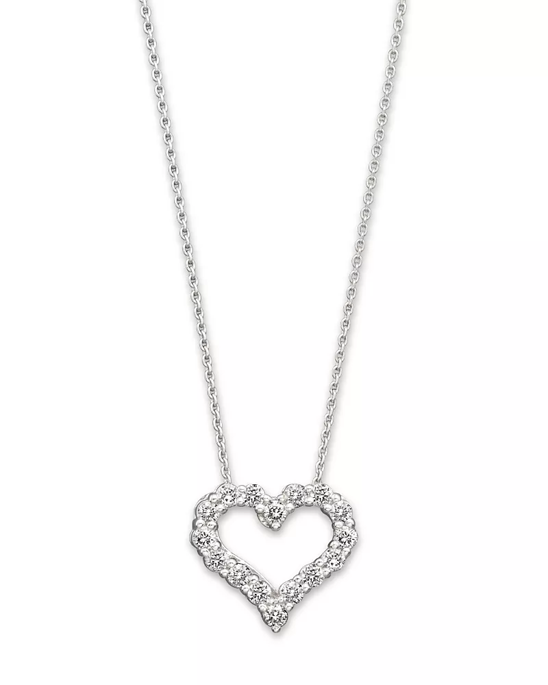 Diamond Heart Pendant Necklace in 14K White Gold, 0.25 tcw
