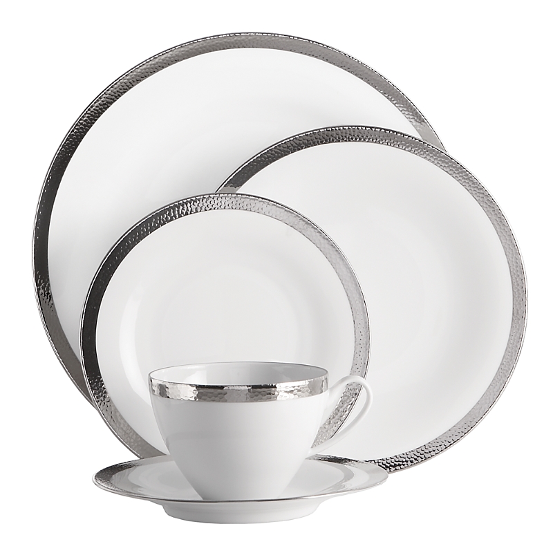 Michael Aram Silversmith 5-piece Platinum-trim Porcelain Place Setting Set In White And Platinum
