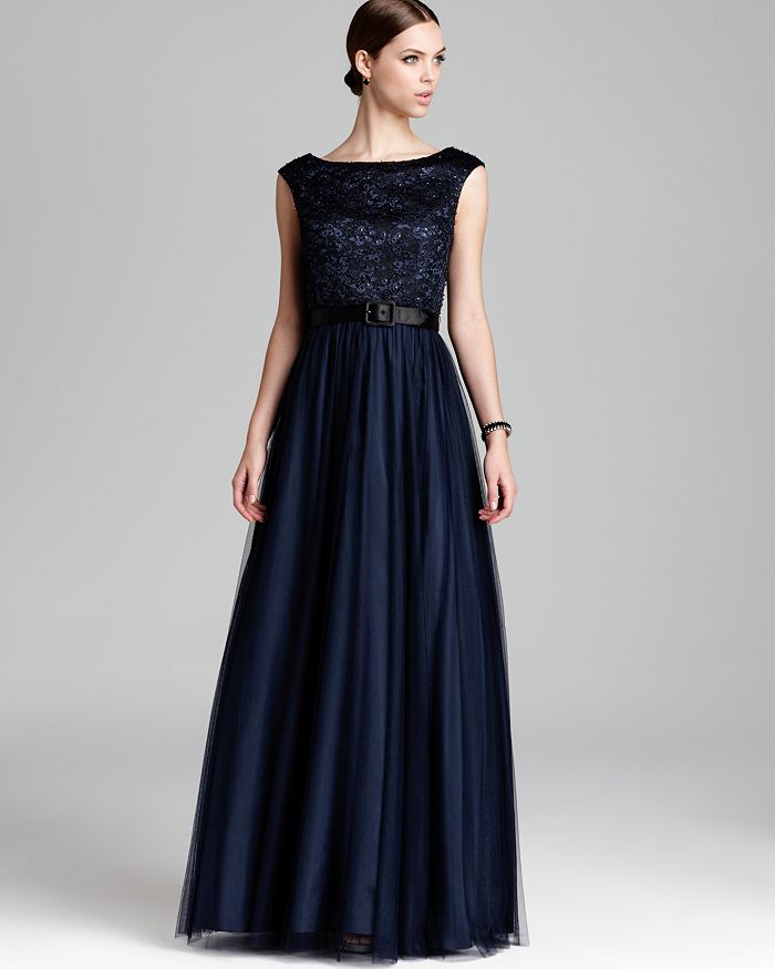 Aidan Mattox Belted Ball Gown - Embellished Lace Top | Bloomingdale's
