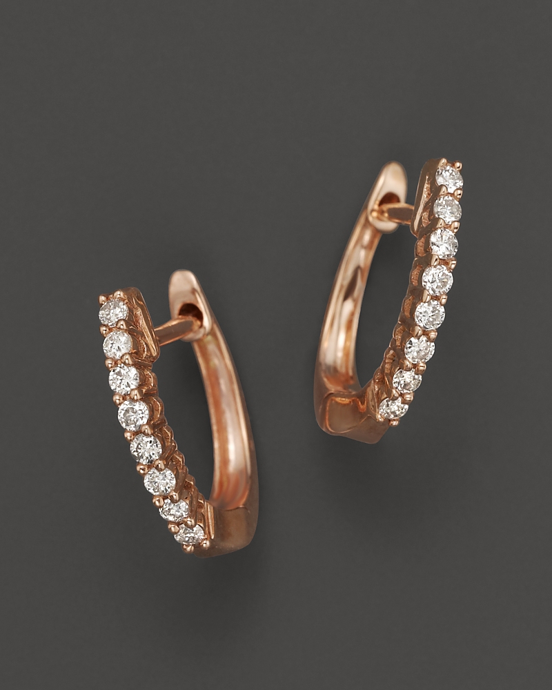 Diamond Huggie Hoop Earrings in 14K Rose Gold, 0.15 tcw
