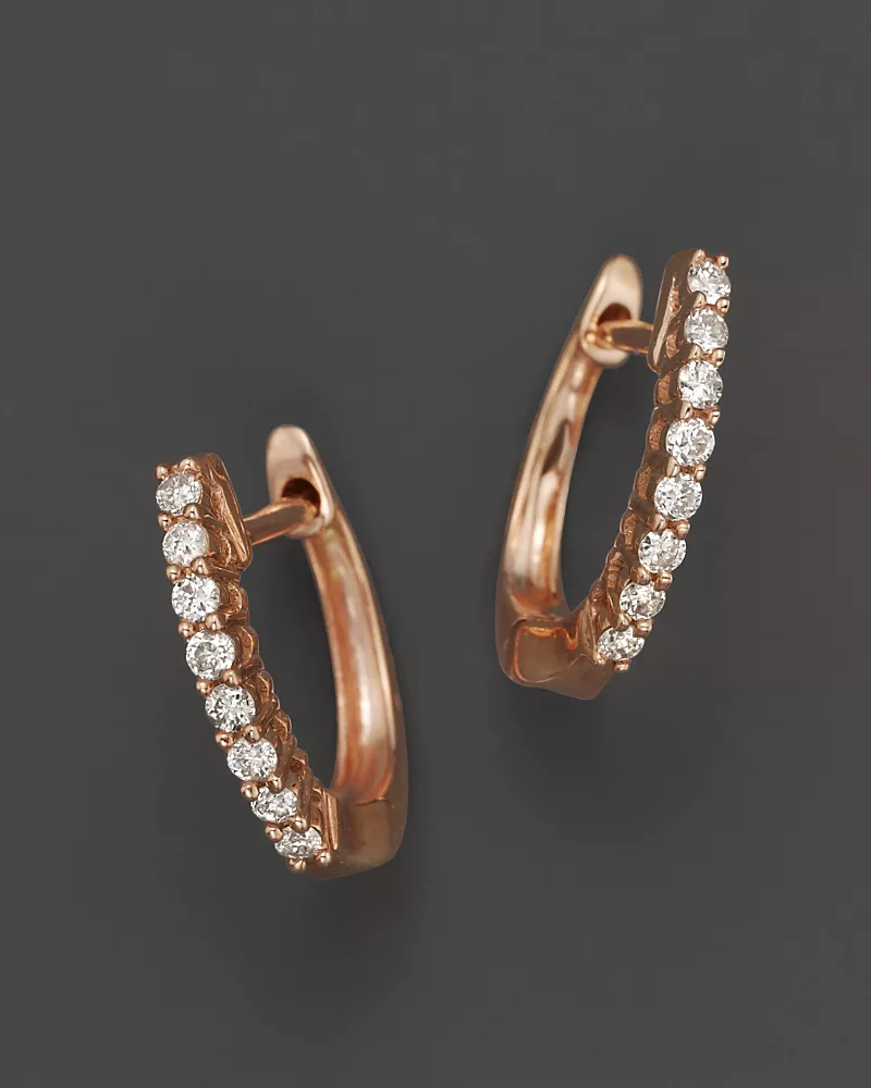 Diamond Huggie Hoop Earrings in 14K Rose Gold, 0.15 tcw