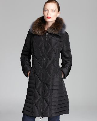 Maximilian Furs Maximilian Quilted Down Coat with Fox Fur Collar