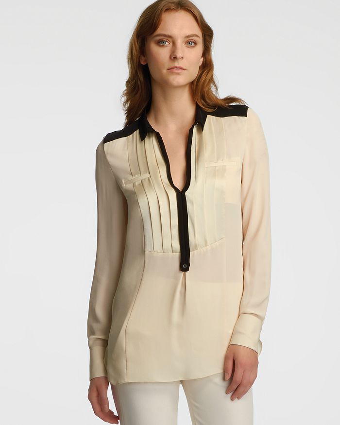 HALSTON HERITAGE HALSTON Contrast Silk Tuxedo Shirt Bloomingdale's