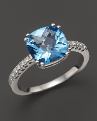 Bloomingdale's Fine Collection - Blue Topaz Cushion Ring with Diamonds in 14K White Gold&nbsp;- Exclusive