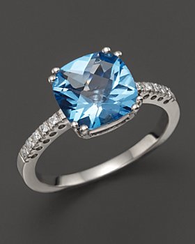 Bloomingdale's - Blue Topaz Cushion Ring with Diamonds in 14K White Gold - 100% Exclusive