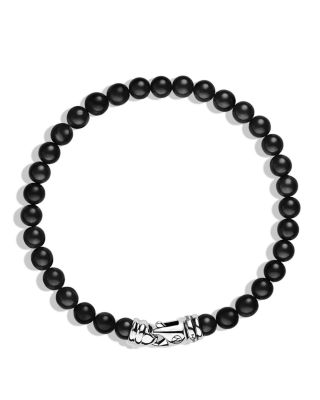 Men's Spiritual Beads Bracelet in Sterling Silver with Black Onyx, 6mm