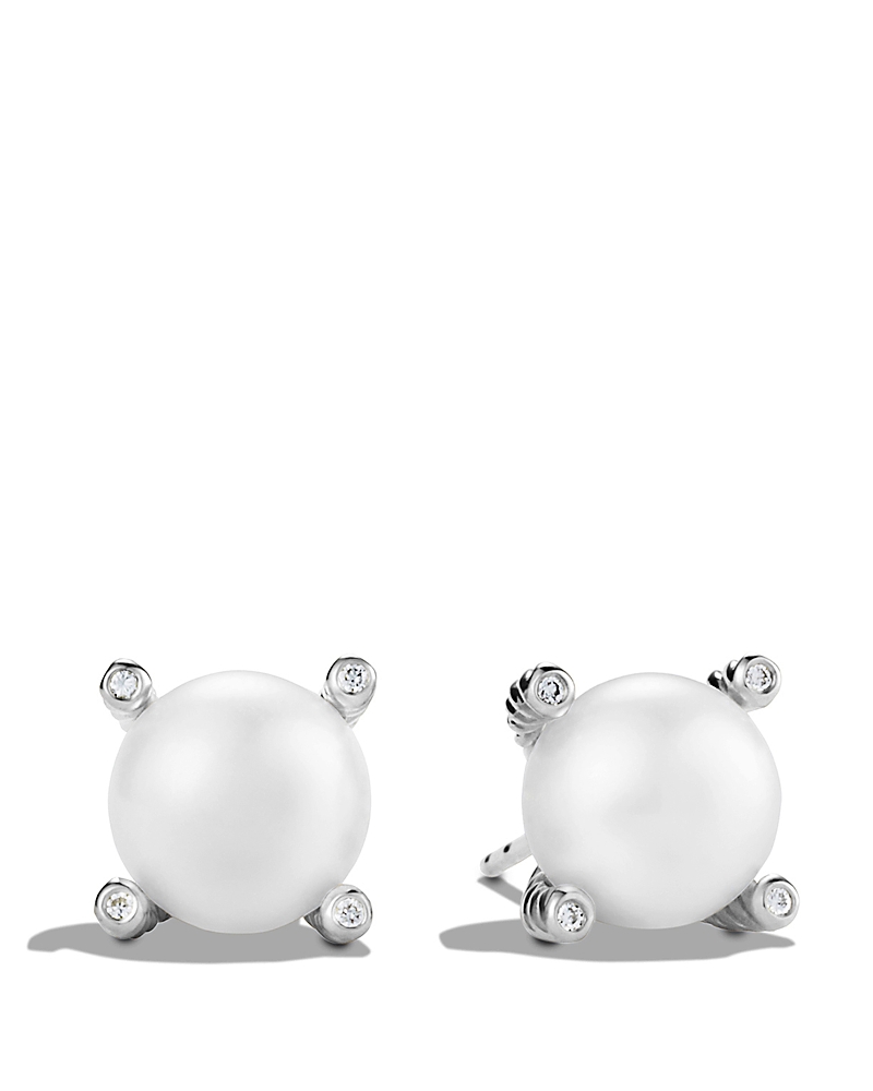 David Yurman Cultured Freshwater Pearl Earrings with Diamonds