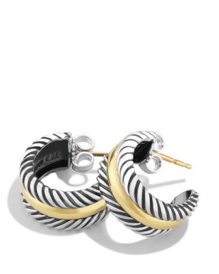 Cable Collectibles Huggie Hoop Earrings in Sterling Silver with 14K Yellow Gold