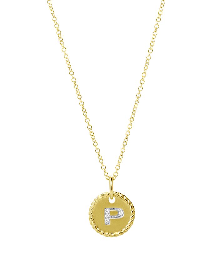 David Yurman Cable Collectibles Initial Pendant With Diamonds In Gold On Chain, 16-18