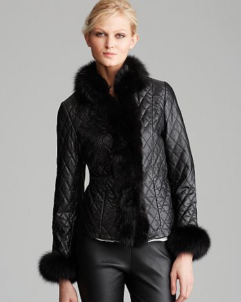 Maximilian Furs Maximilian Quilted Leather Jacket with Fox Trim ...