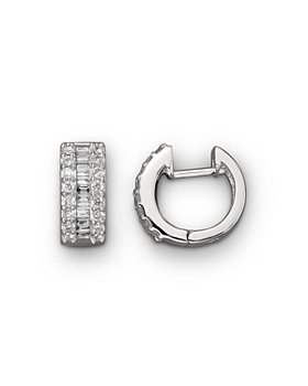 Bloomingdale's - Round and Baguette Diamond Hoop Earrings in 14K White Gold, .85 ct. t.w. - 100% Exclusive