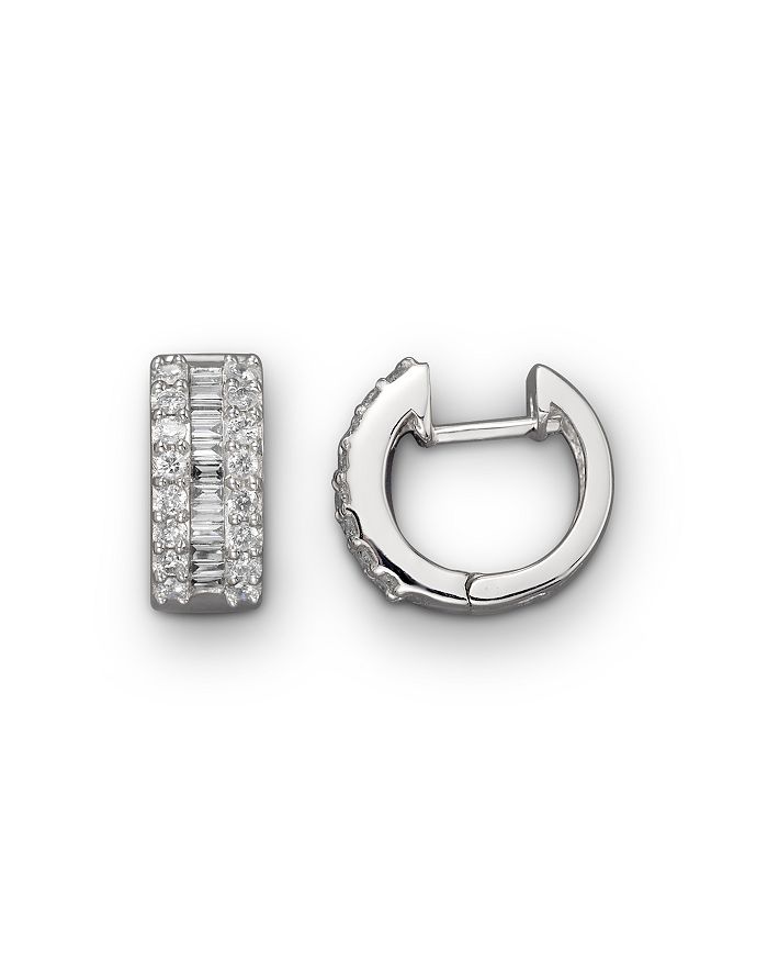 Bloomingdale's Round And Baguette Diamond Hoop Earrings In 14k White Gold,.85 Ct. T.w. - 100% Exclusive