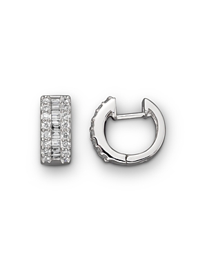 Round and Baguette Diamond Hoop Earrings in 14K White Gold,.85 ct. t.w. - 100% Exclusive