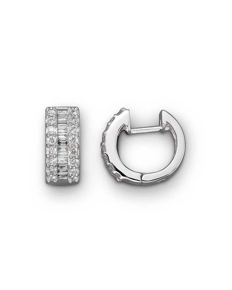 Bloomingdale's Round And Baguette Diamond Hoop Earrings In 14k White Gold, .85 Ct. T. W. - Exclusive
