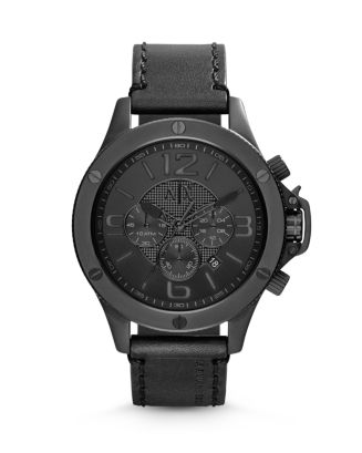 A|X Armani Exchange Armani Exchange All Black Leather Strap Watch, 48mm ...