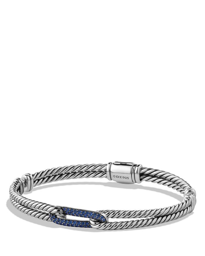 David Yurman Petite Pave Labyrinth Mini Loop Bracelet With Blue Sapphires In Silver/blue