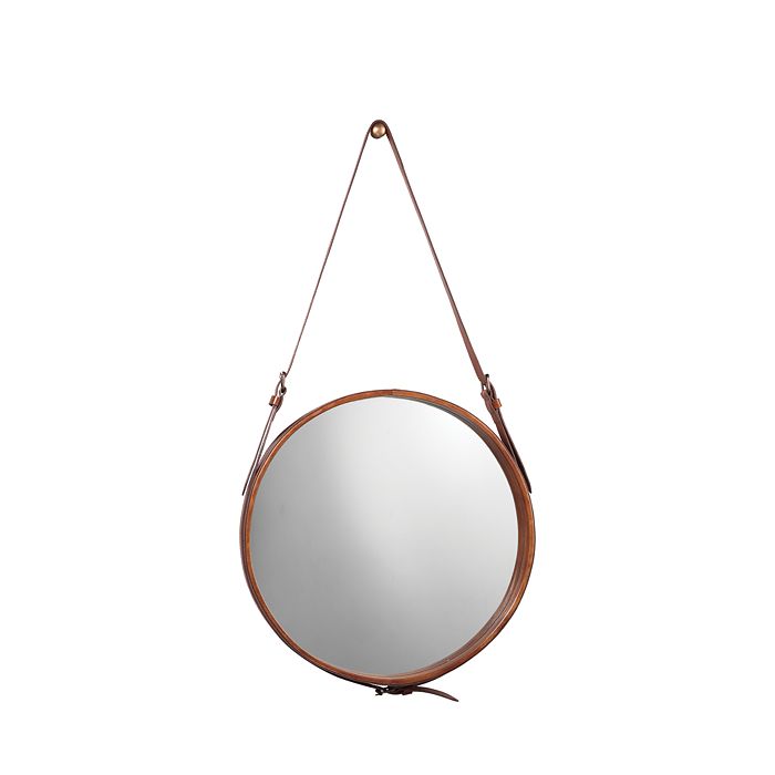 Shop Jamie Young Small Round Mirror, Brown Leather