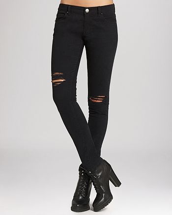 BCBGeneration Jeans - The Stacked Skinny in Black Distressed ...