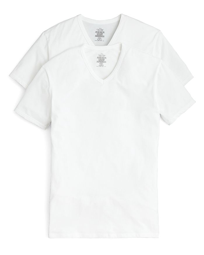 Calvin Klein Cotton Stretch V-neck Tee, Pack Of 2 In White