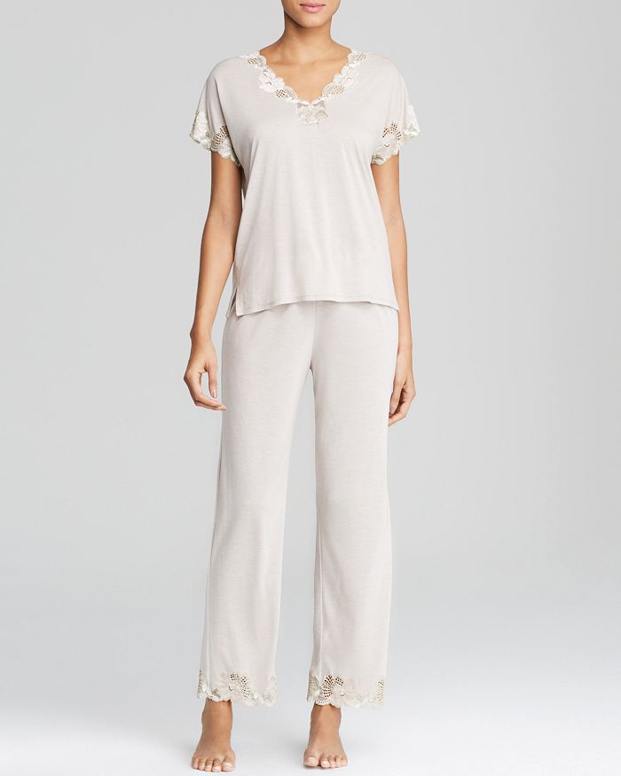 Natori Zen Floral Lace Trim Short Sleeve Pajama Set In Cashmere